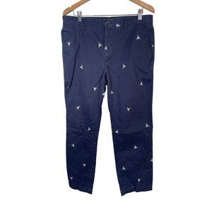 Claiborne Sailboat Embroidered All Over Cotton Casual Pants Blue Size 34x32